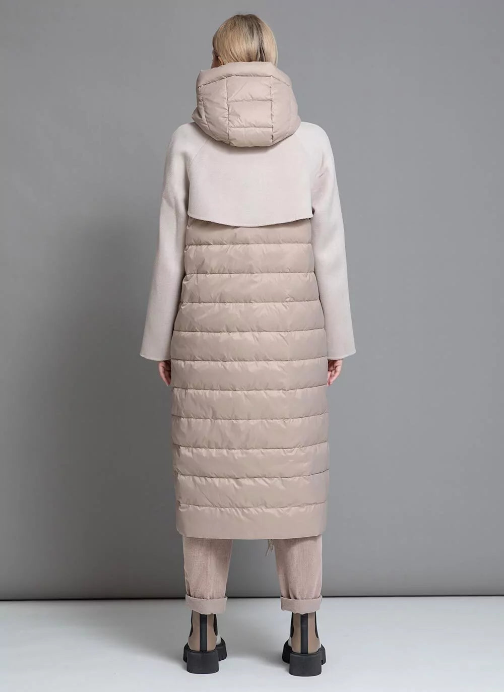 Kennedy Fringe Luxe Down Wool Coat in Beige