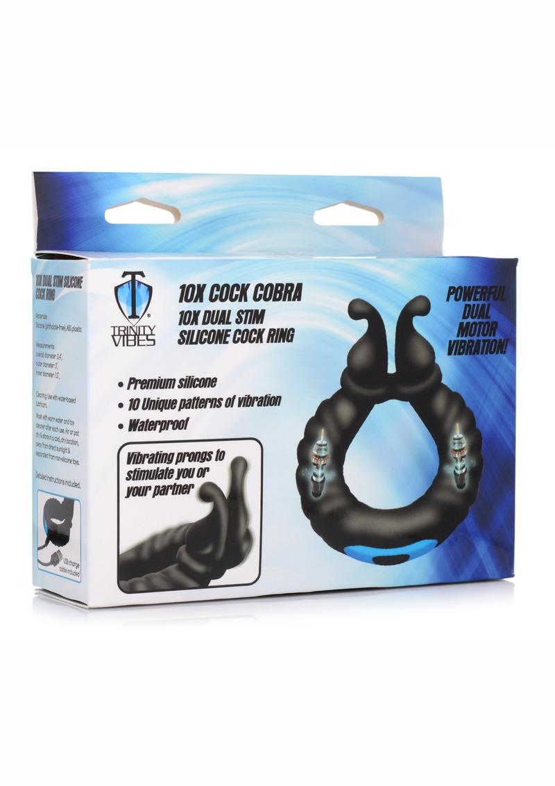 Trinity Vibes 10X Cock Cobra Dual Stim Waterproof Silicone Cock Ring