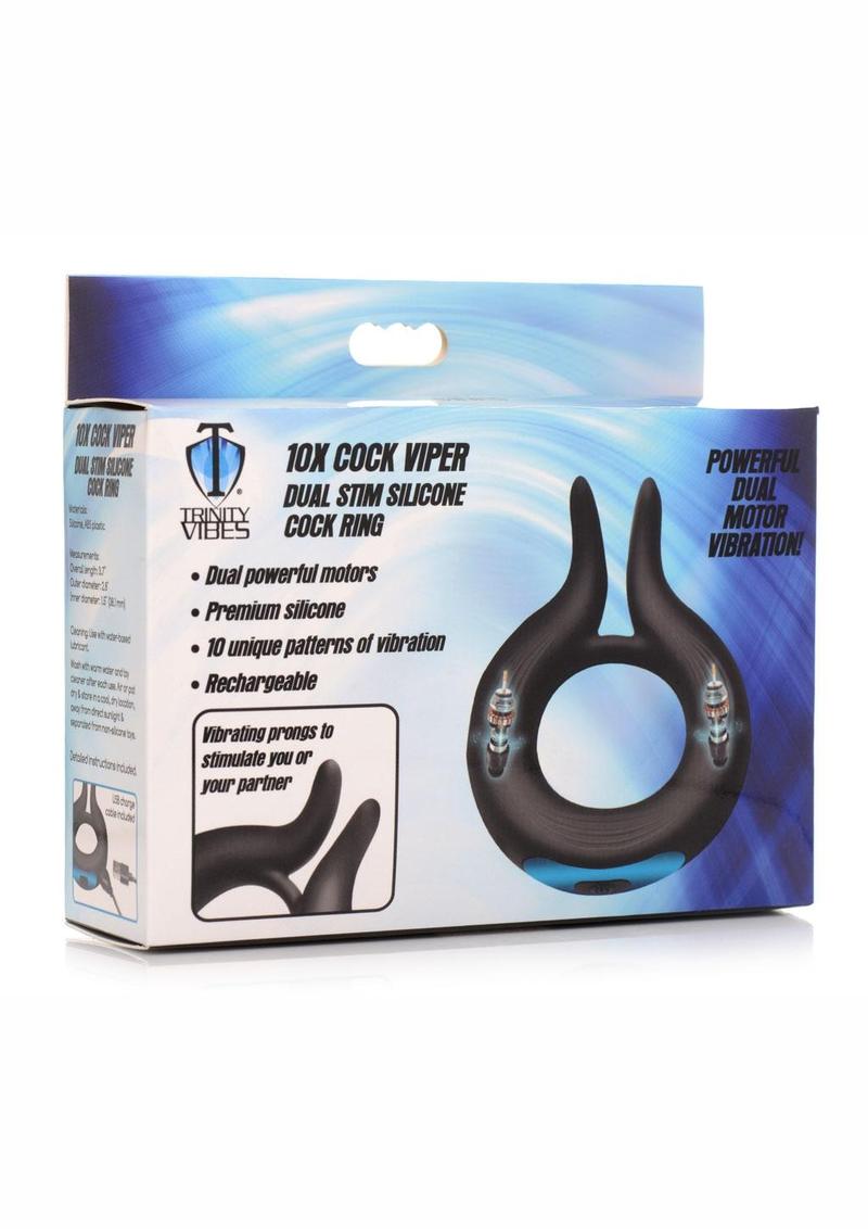 Trinity Vibes 10X Cock Viper Dual Stim Rechargeable Silicone Cock Ring