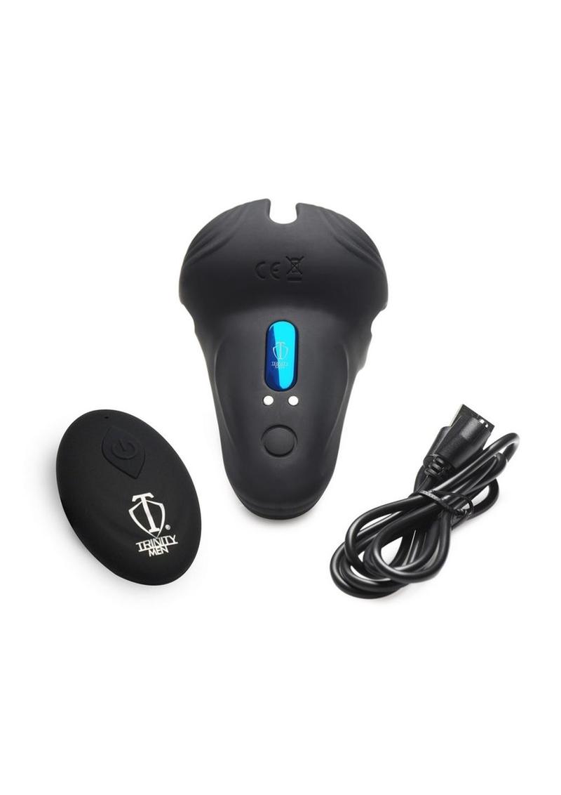 Trinity Men 10X Silicone Cock Ball Ring with Taint Stim And Remote Control