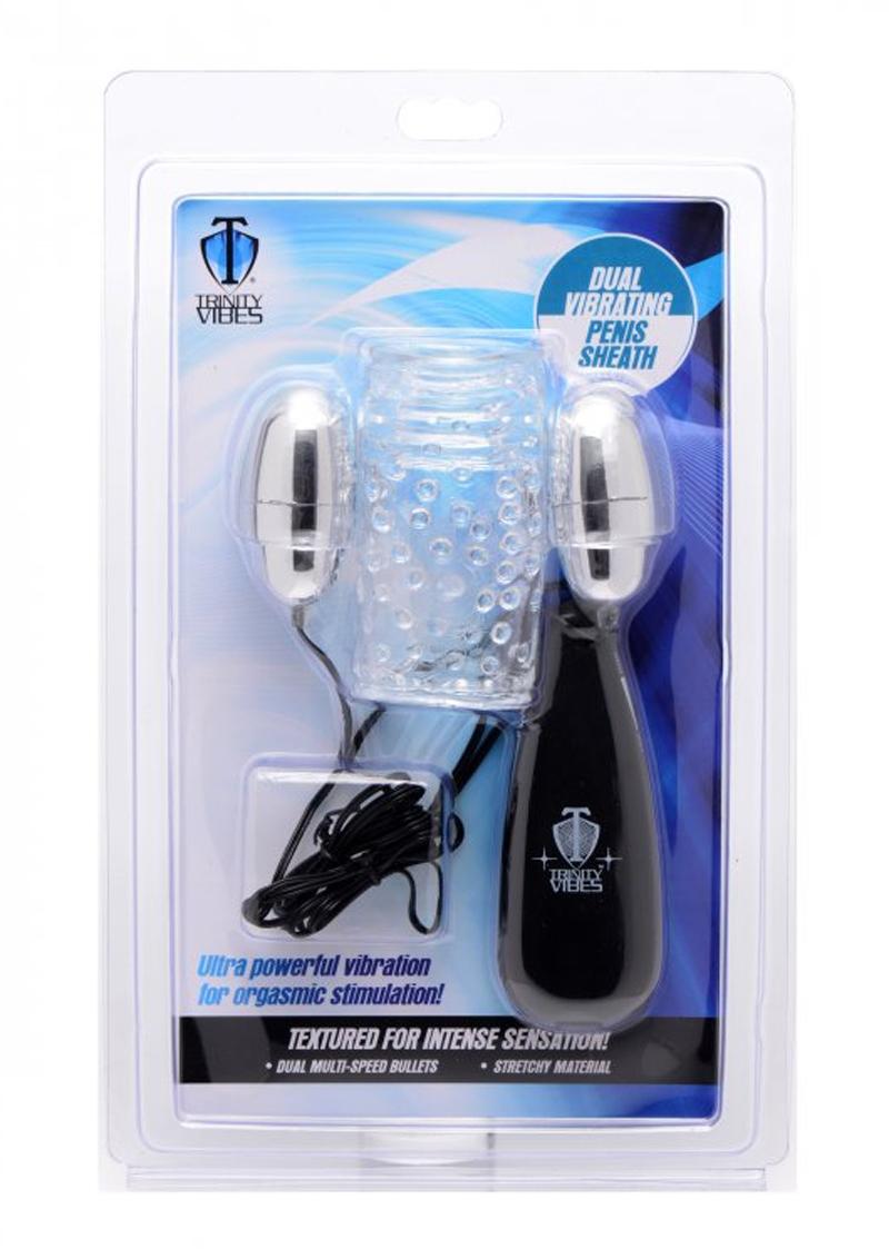 Trinity Vibes Dual Vibrating Penis Sheath with Wired Remote Control
