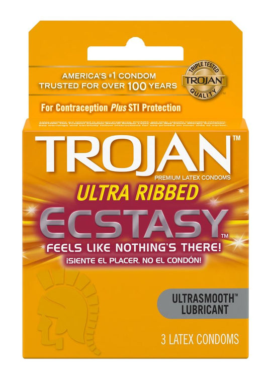 Trojan Ultra Ribbed Ecstasy Condoms Ultrasmooth Lubricated 3-Pack