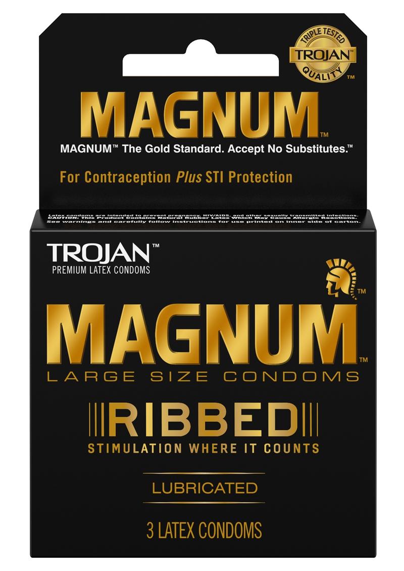 Trojan Magnum Ribbed Lubricated Latex Condoms - 3 Pack