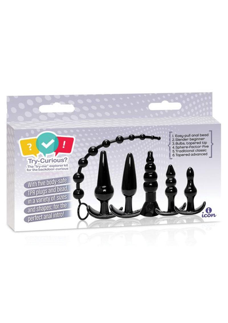 Try-Curious Anal Plug Kit 5 Body-Safe TPR Plugs and Beads