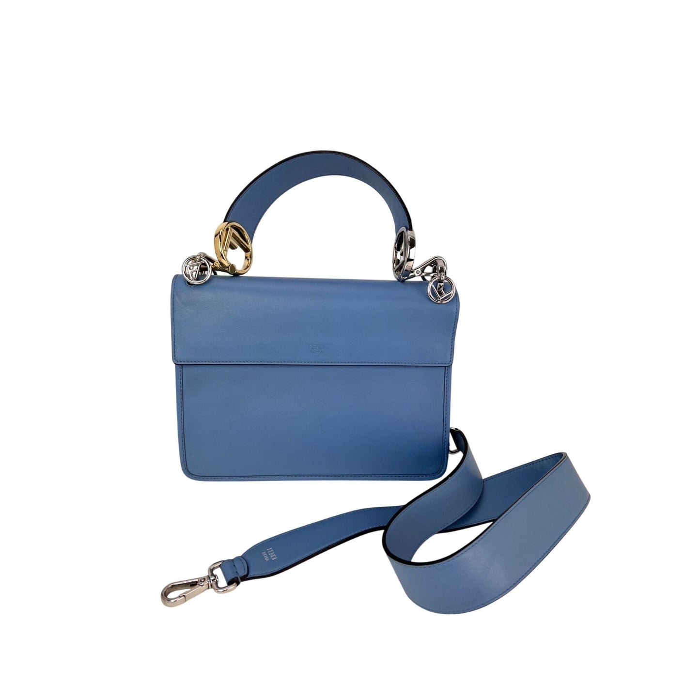 Fendi F Kan 1 Medium Blue Leather Shoulder Hand Bag