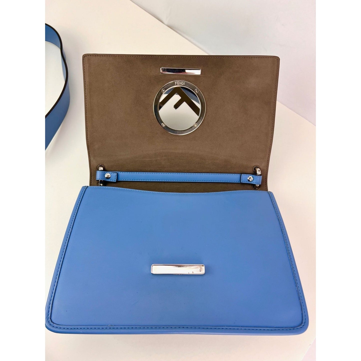 Fendi F Kan 1 Medium Blue Leather Shoulder Hand Bag