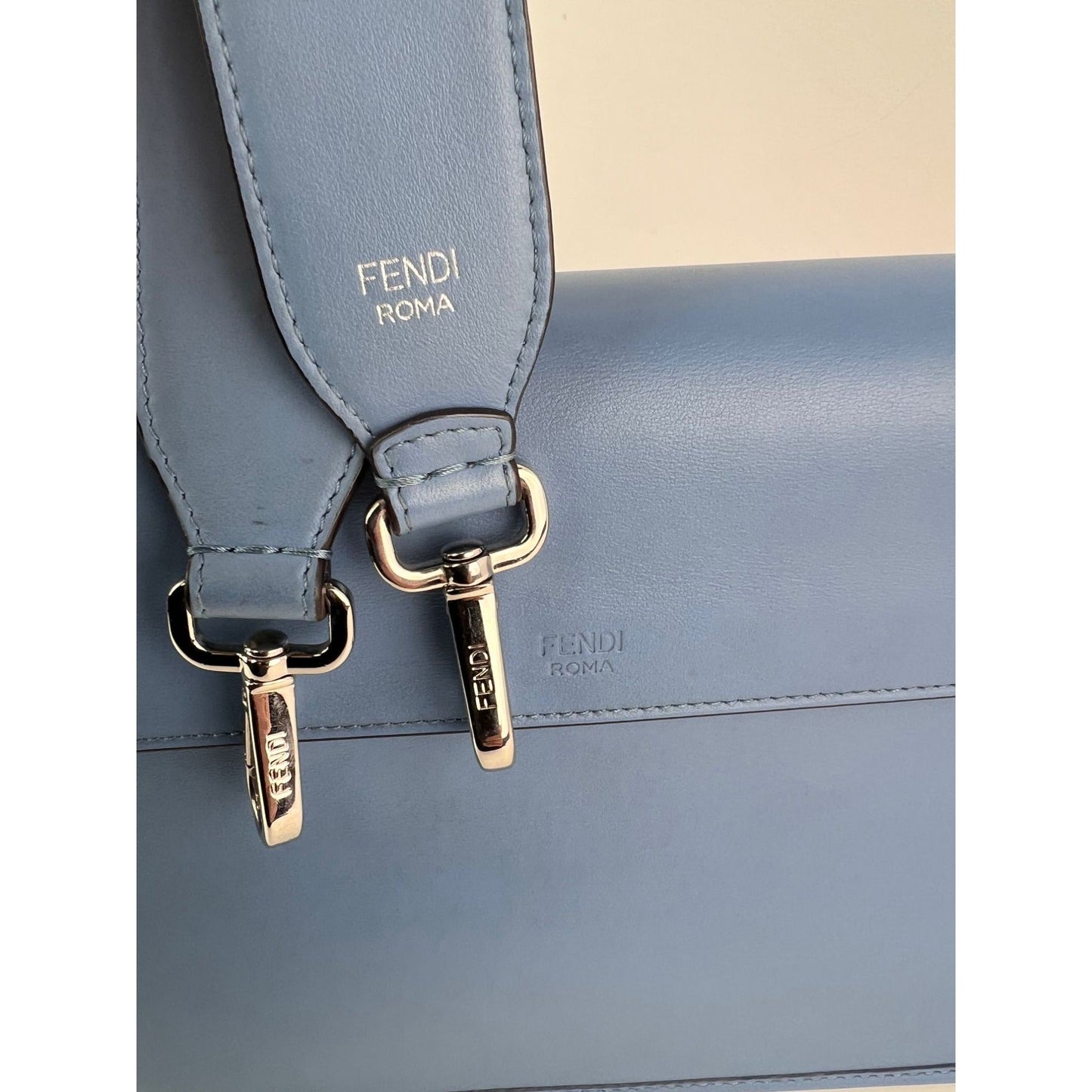 Fendi F Kan 1 Medium Blue Leather Shoulder Hand Bag