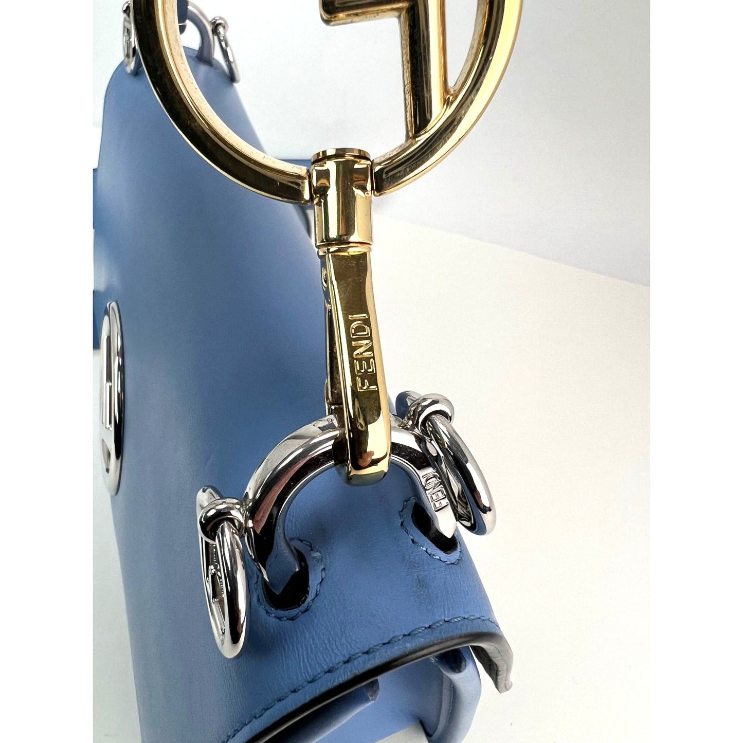 Fendi F Kan 1 Medium Blue Leather Shoulder Hand Bag