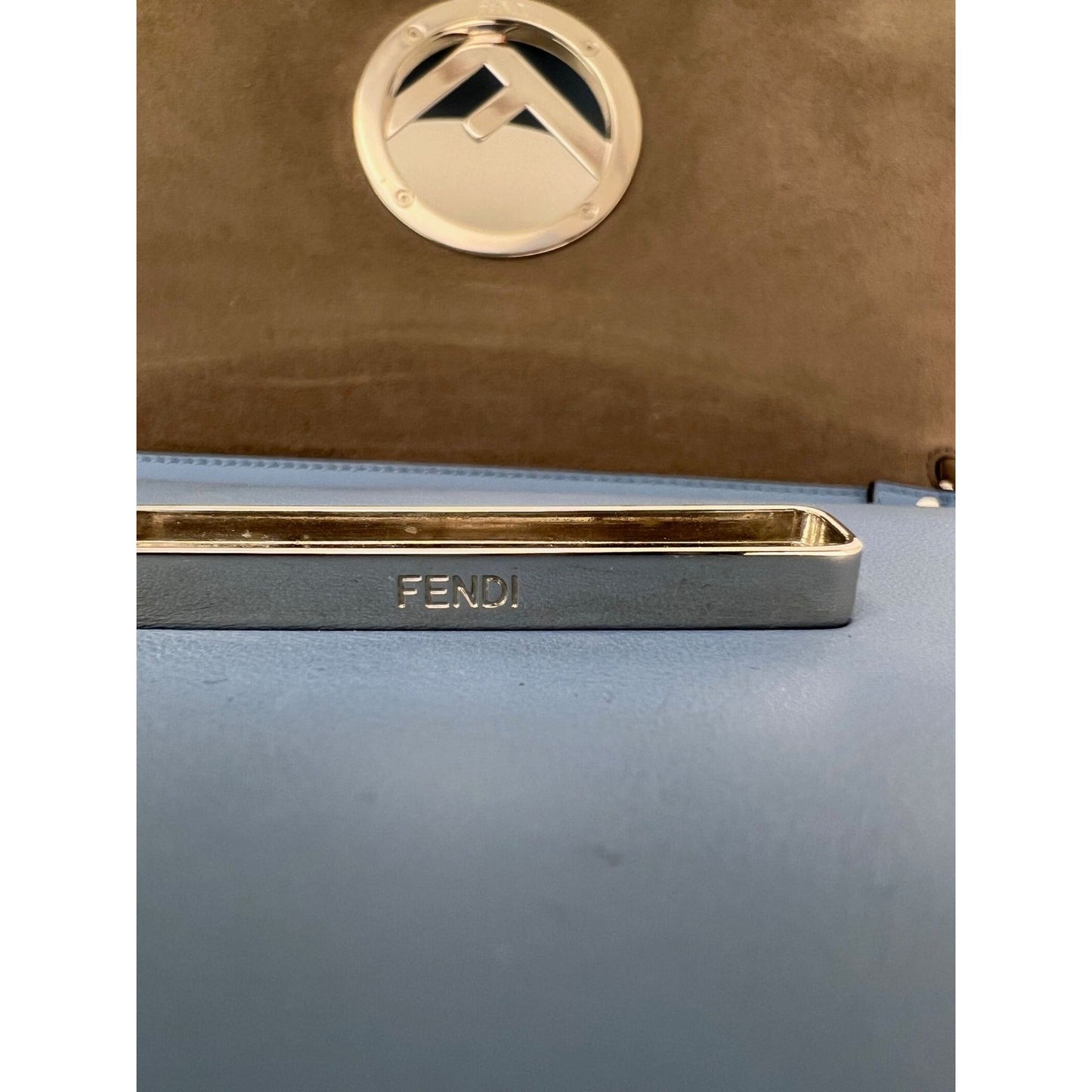 Fendi F Kan 1 Medium Blue Leather Shoulder Hand Bag