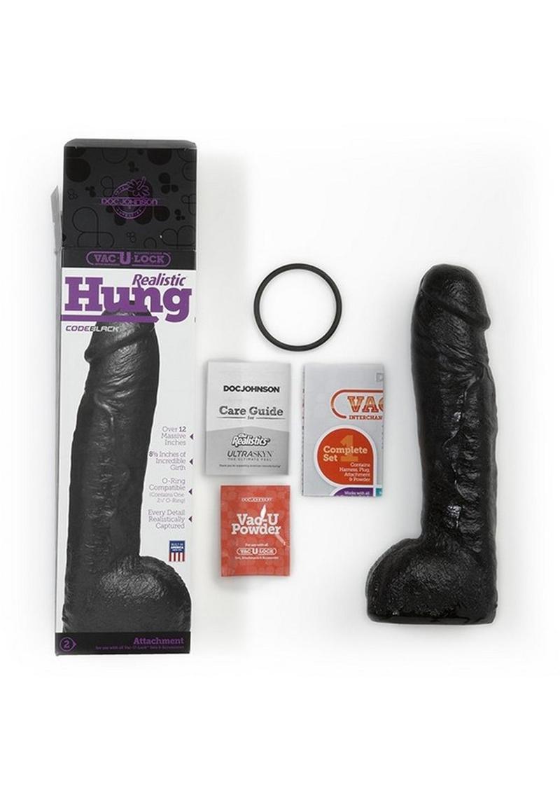 Vac-U-Lock Code Black Realistic Hung Dildo O-Ring Compatible