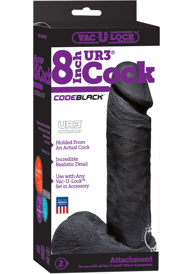 Vac-U-Lock 6in Code Black UR3 Dildo Detail And Harness Compatible
