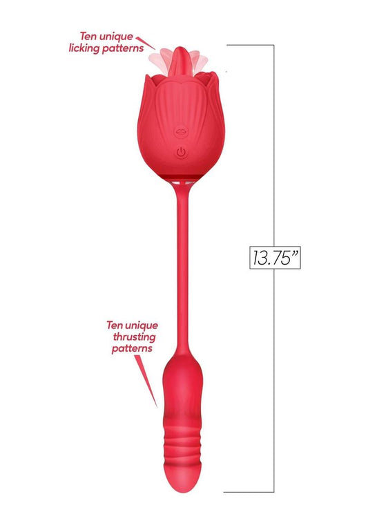 Wild Rose Tonguing And Thrusting Rechargeable Dual Silicone Vibrator