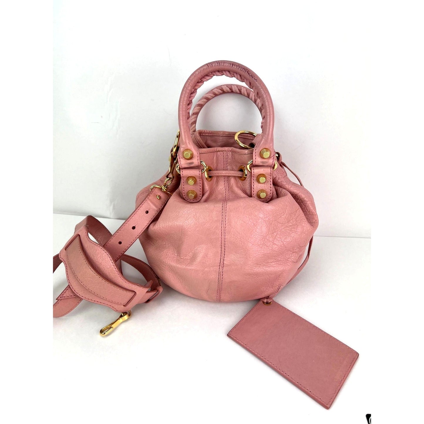 Balenciaga agneau Giant 12 Gold Hardware Mini Pompon Rose Pink Bucket Bag
