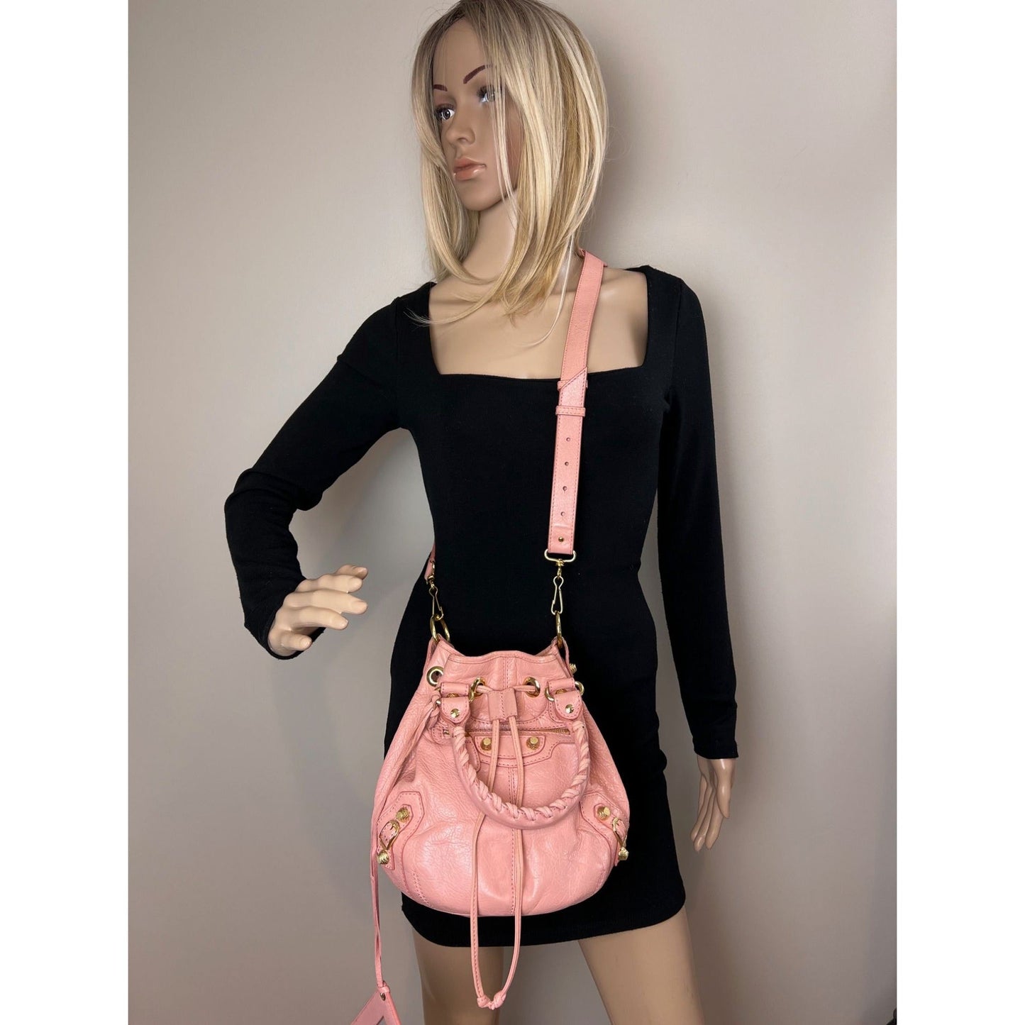Balenciaga agneau Giant 12 Gold Hardware Mini Pompon Rose Pink Bucket Bag