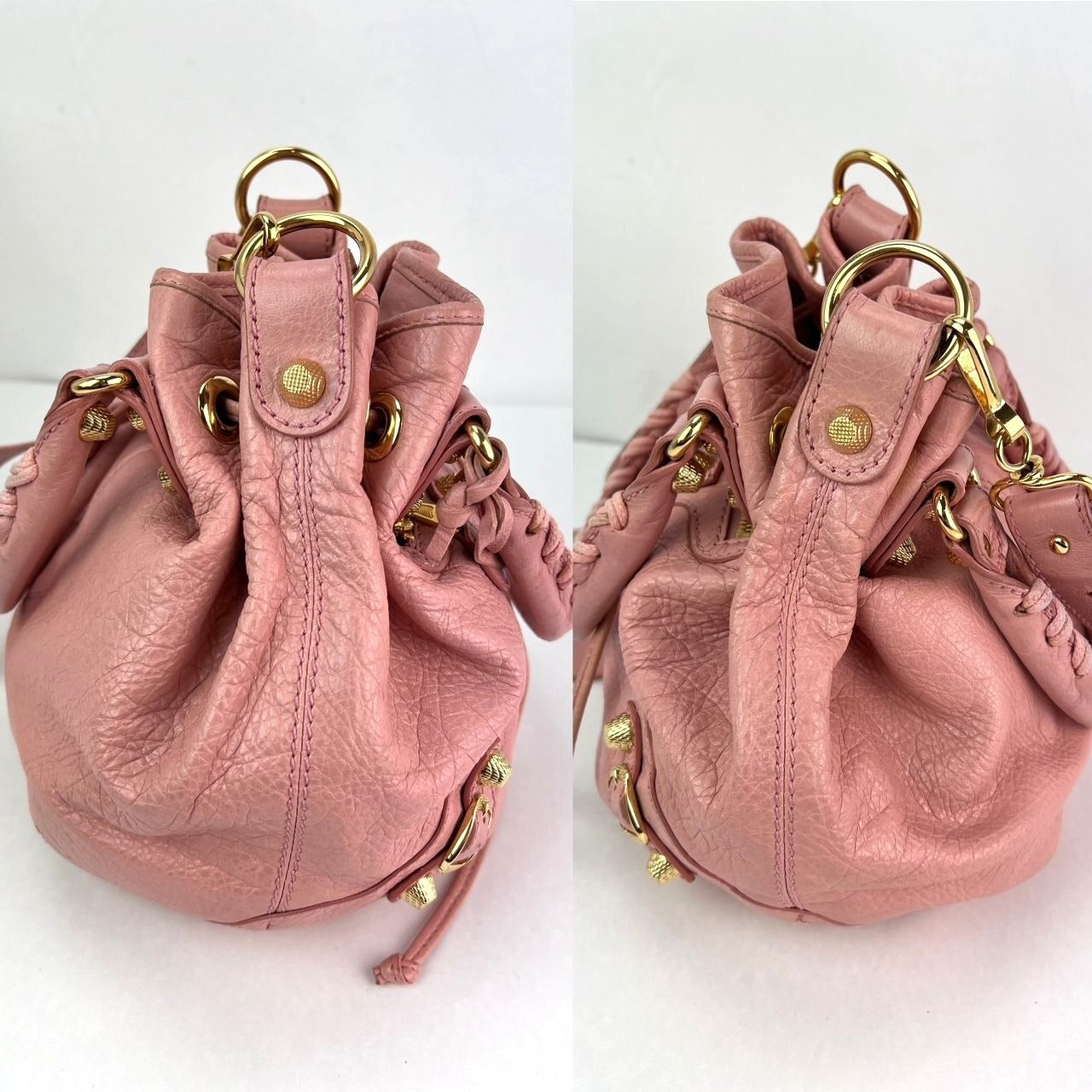 Balenciaga agneau Giant 12 Gold Hardware Mini Pompon Rose Pink Bucket Bag