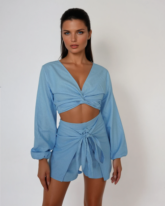Belle Blouse - Blue Linen