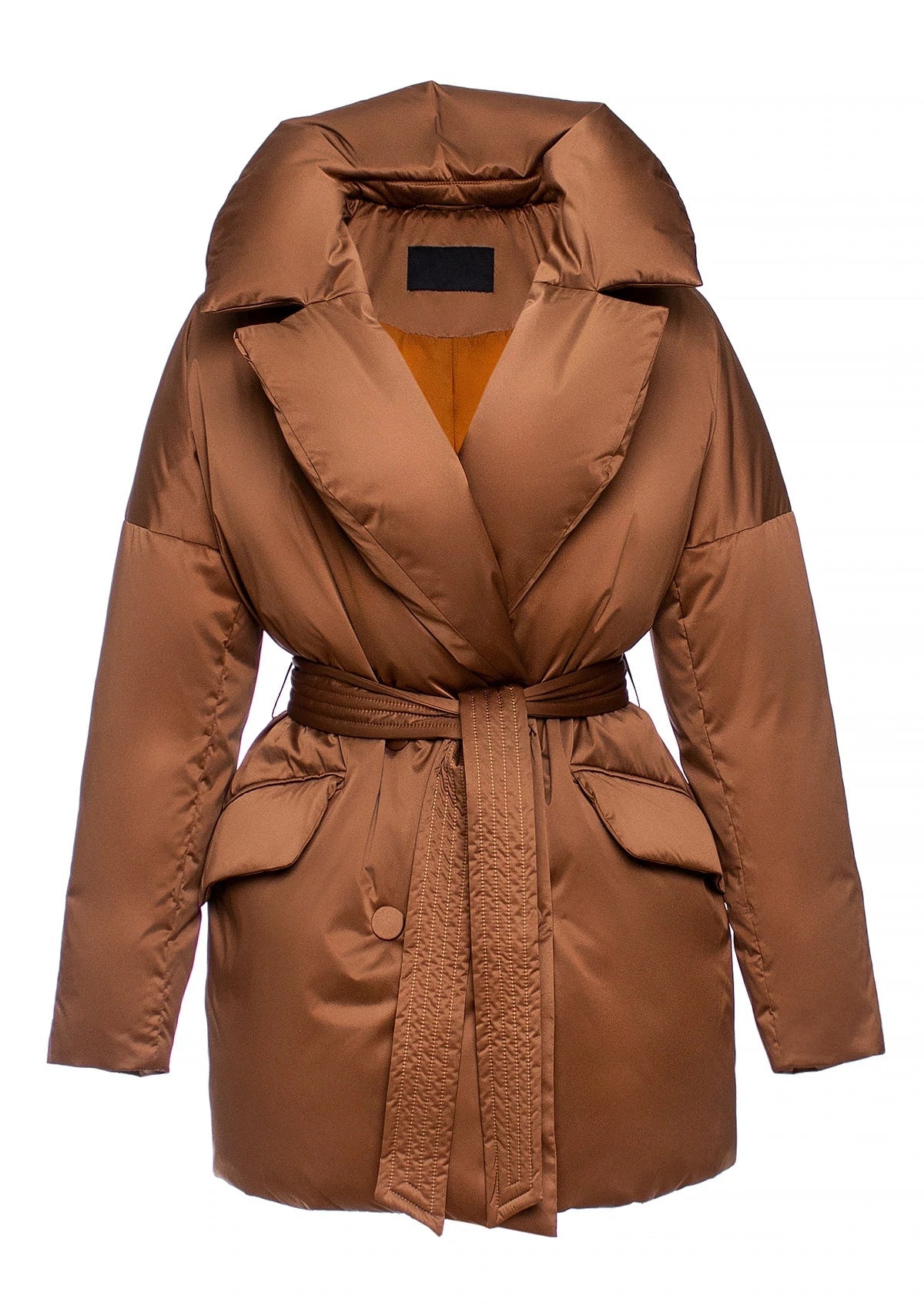 Aria Premium Down Fill Belted Jacket in Cinnamon