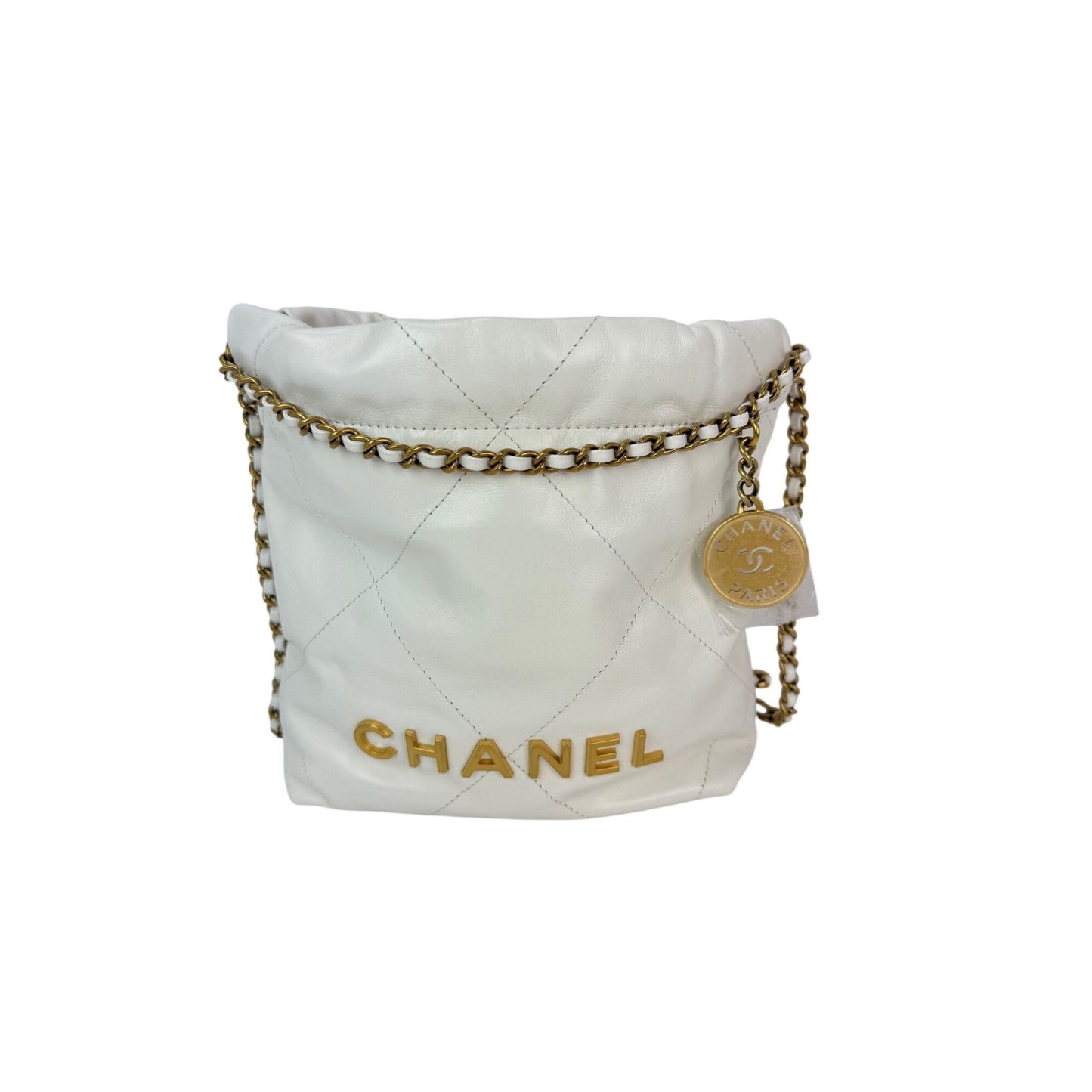 Chanel 22 Mini Shiny Calfskin Quilted White Crossbody Hand Bag