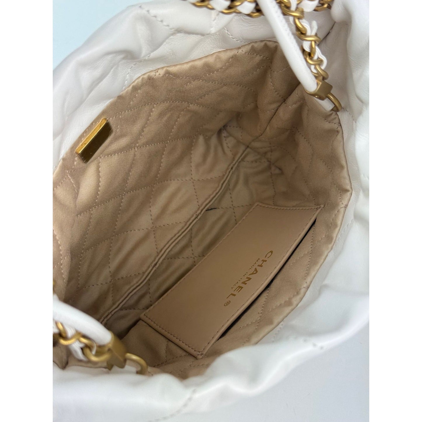 Chanel 22 Mini Shiny Calfskin Quilted White Crossbody Hand Bag