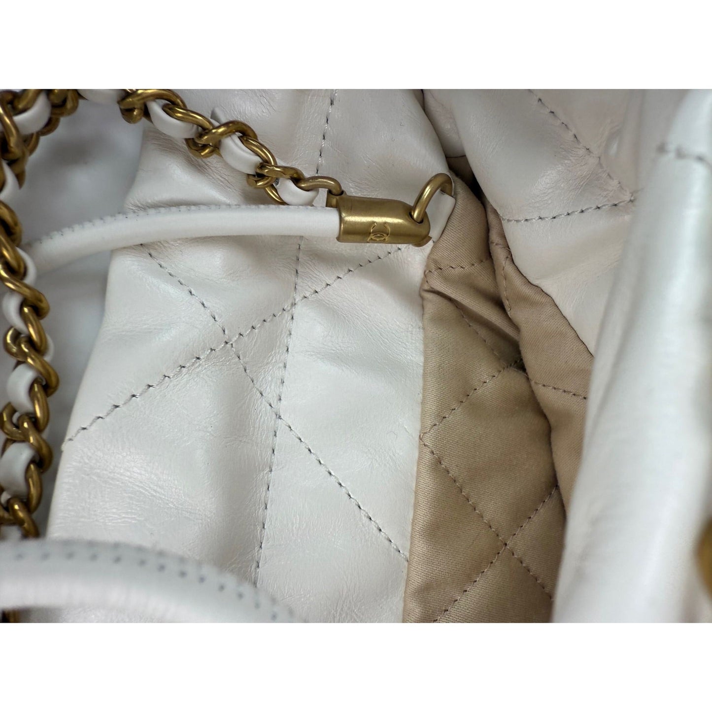 Chanel 22 Mini Shiny Calfskin Quilted White Crossbody Hand Bag