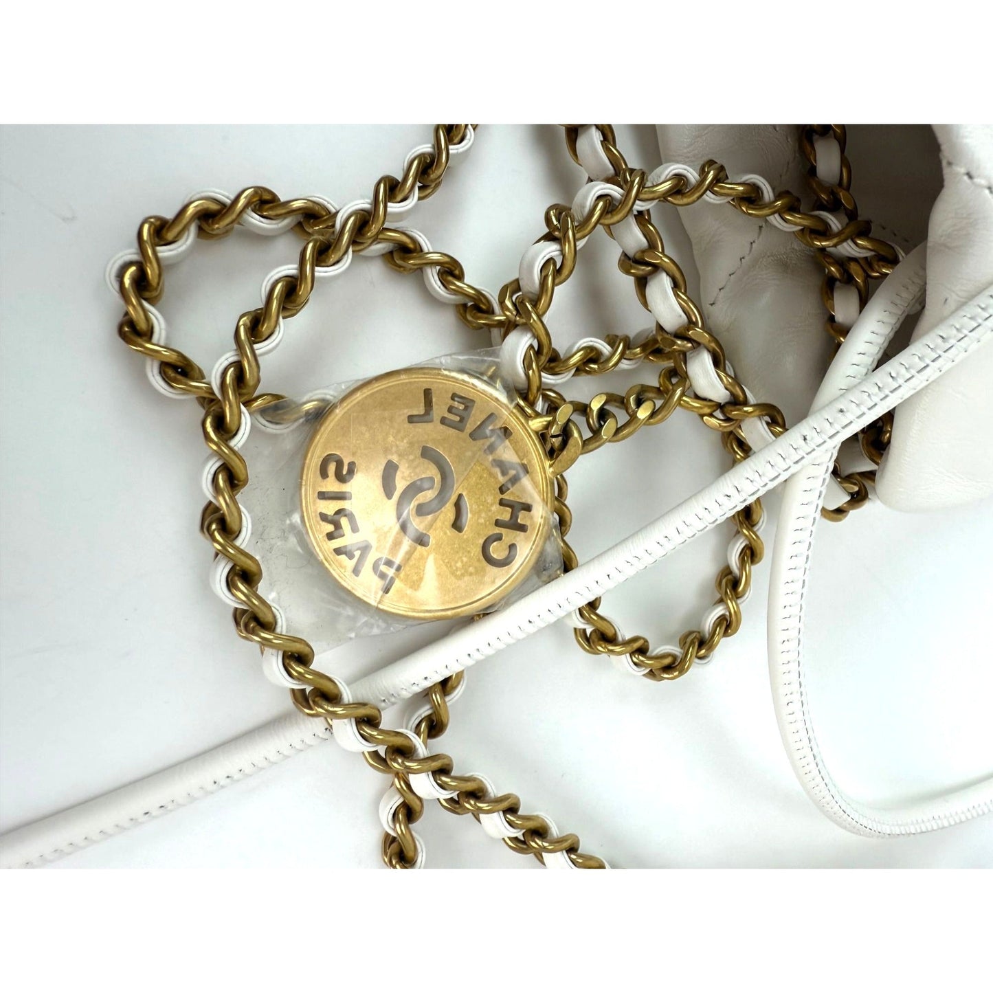 Chanel 22 Mini Shiny Calfskin Quilted White Crossbody Hand Bag