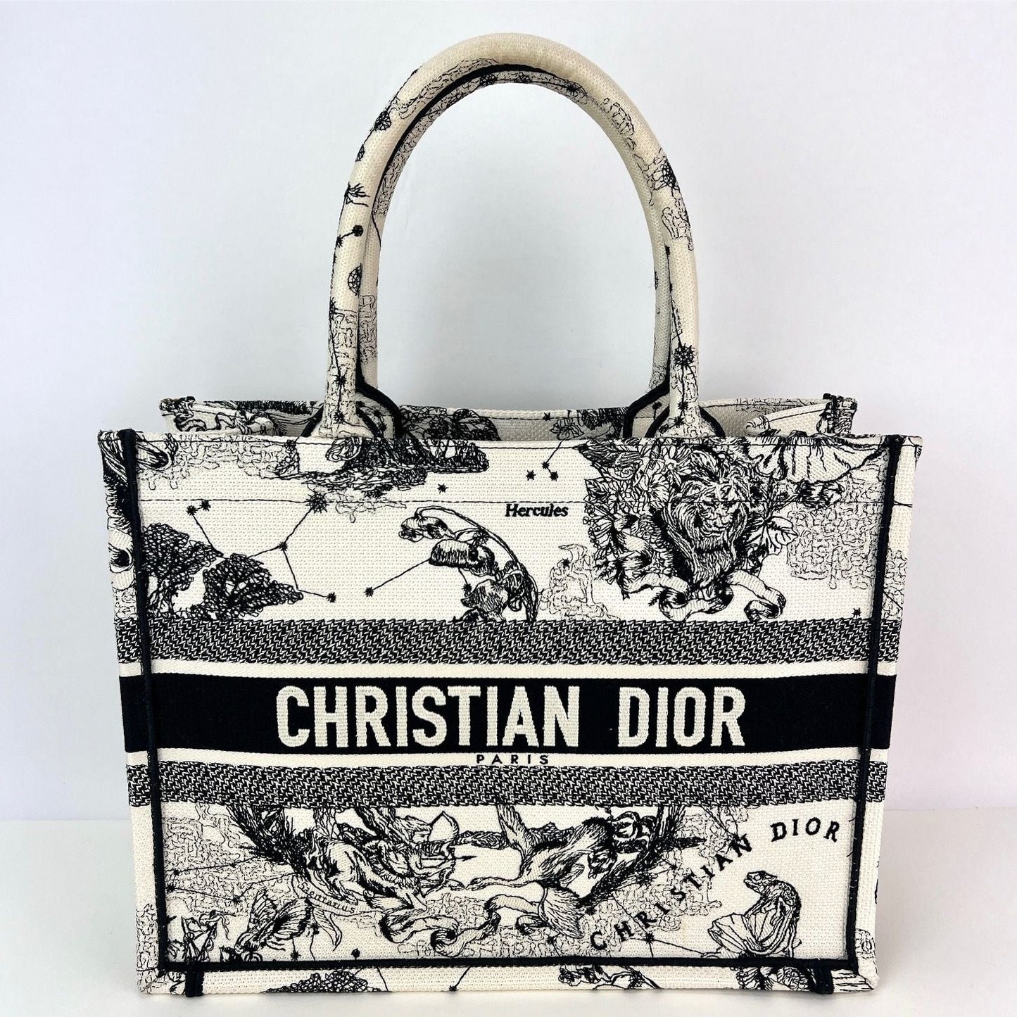 Christian Dior Book Embroidered Canvas Medium Stars and Signs Black Tote
