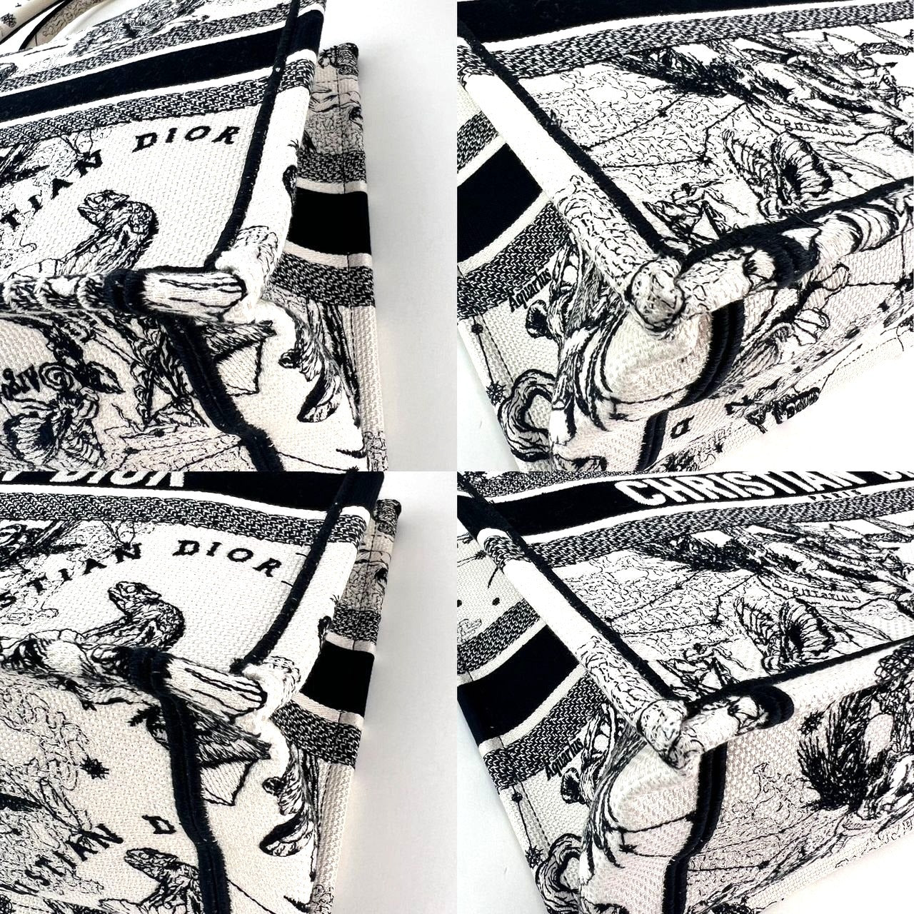 Christian Dior Book Embroidered Canvas Medium Stars and Signs Black Tote