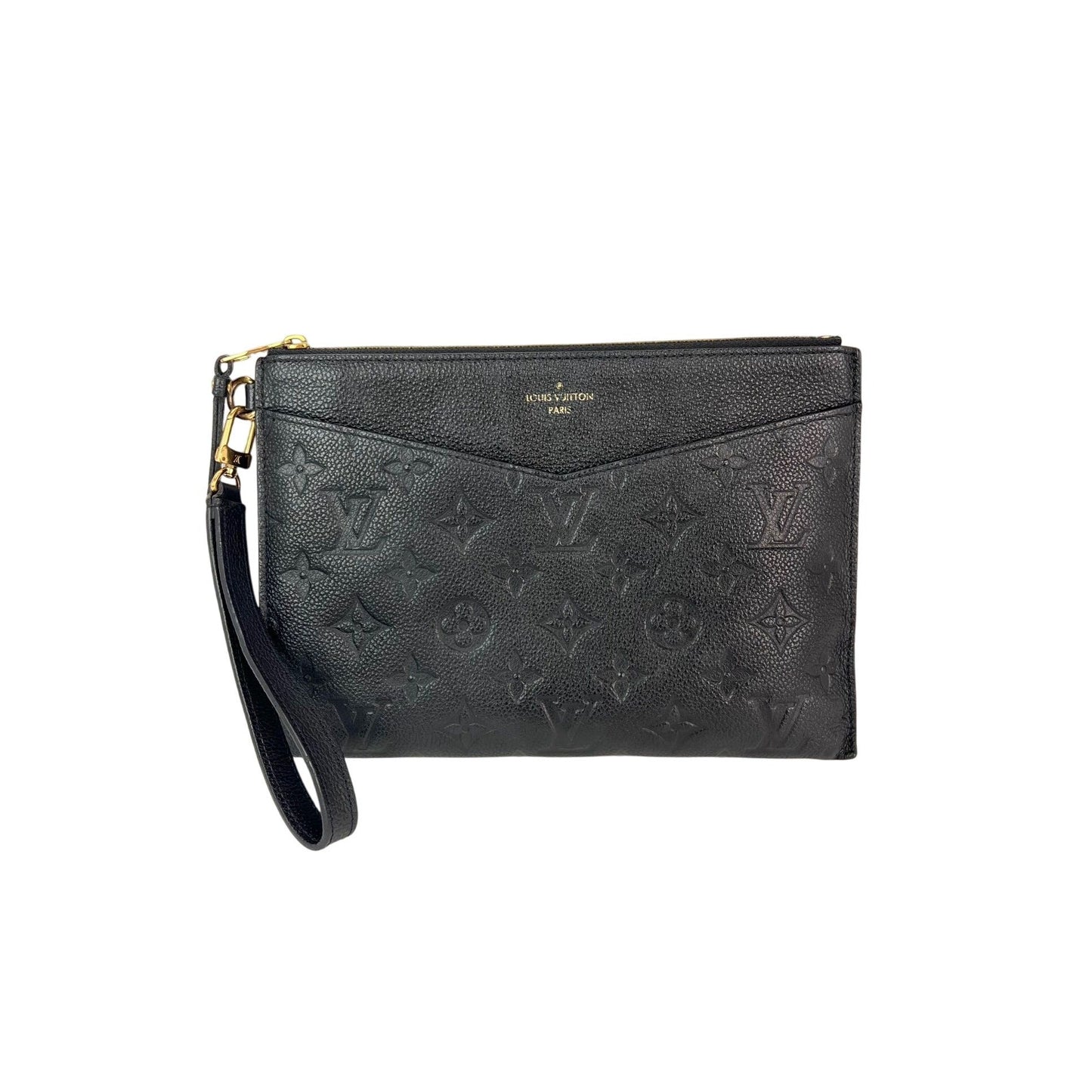 Louis Vuitton Melanie MM Black Leather Empriente Pochette Wristlet Bag
