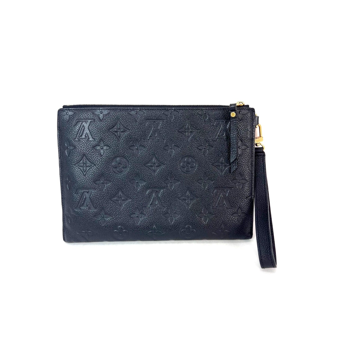 Louis Vuitton Melanie MM Black Leather Empriente Pochette Wristlet Bag