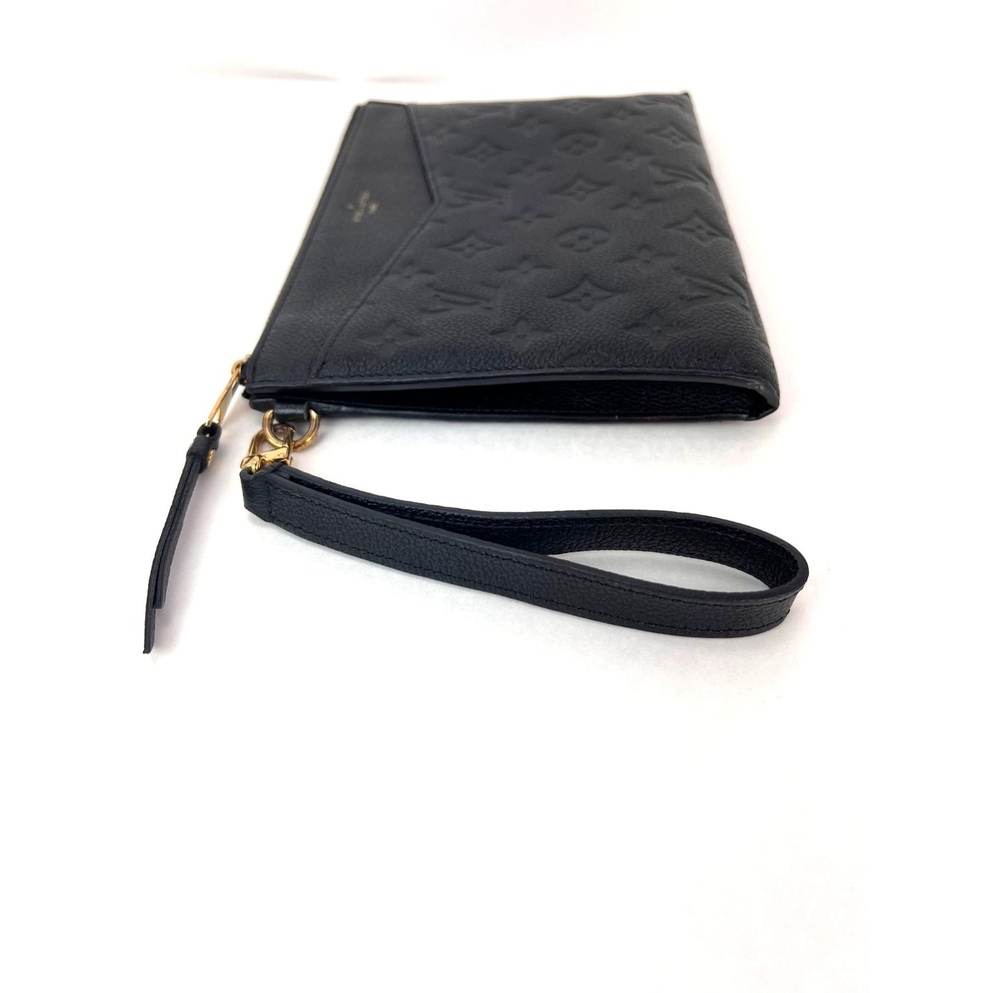 Louis Vuitton Melanie MM Black Leather Empriente Pochette Wristlet Bag