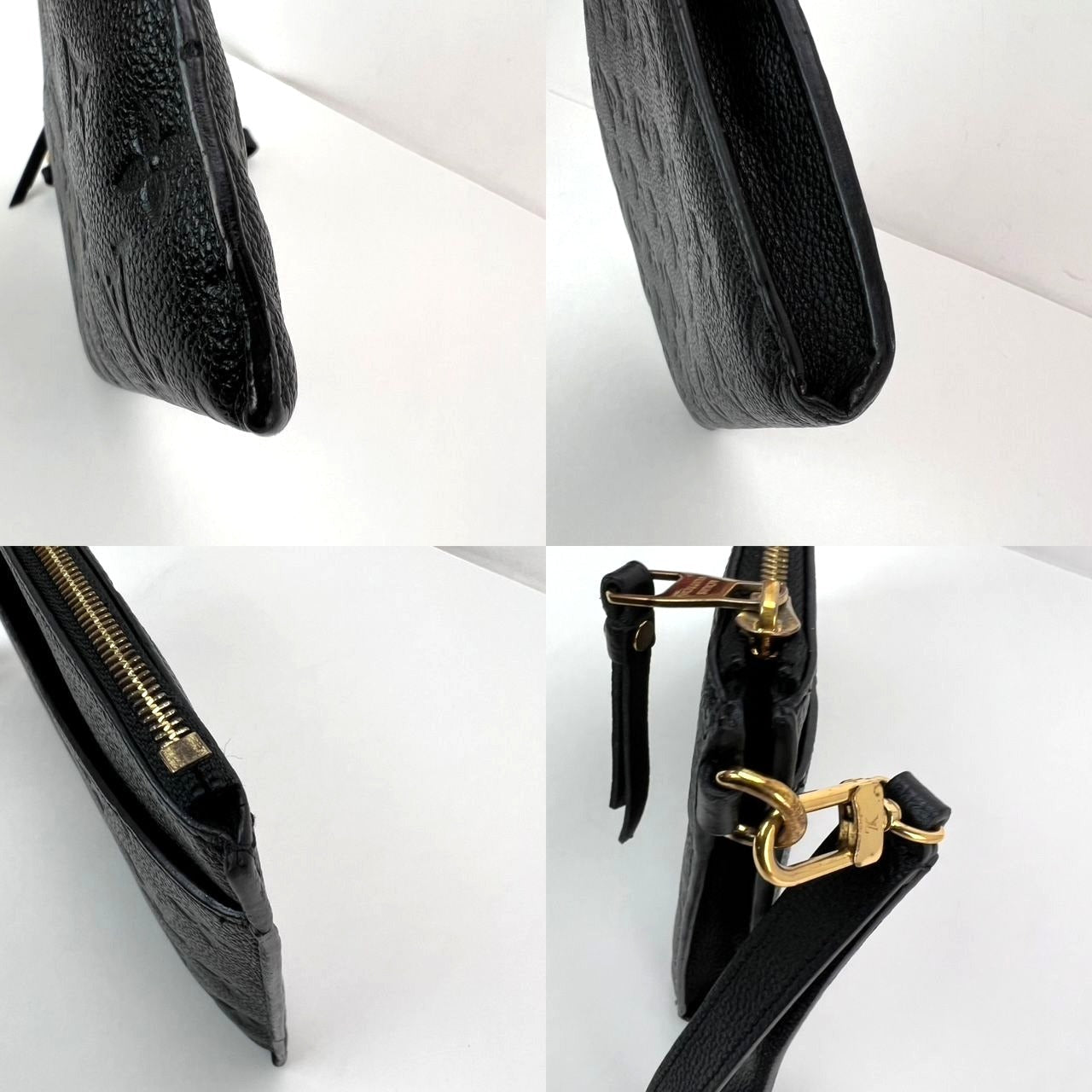 Louis Vuitton Melanie MM Black Leather Empriente Pochette Wristlet Bag