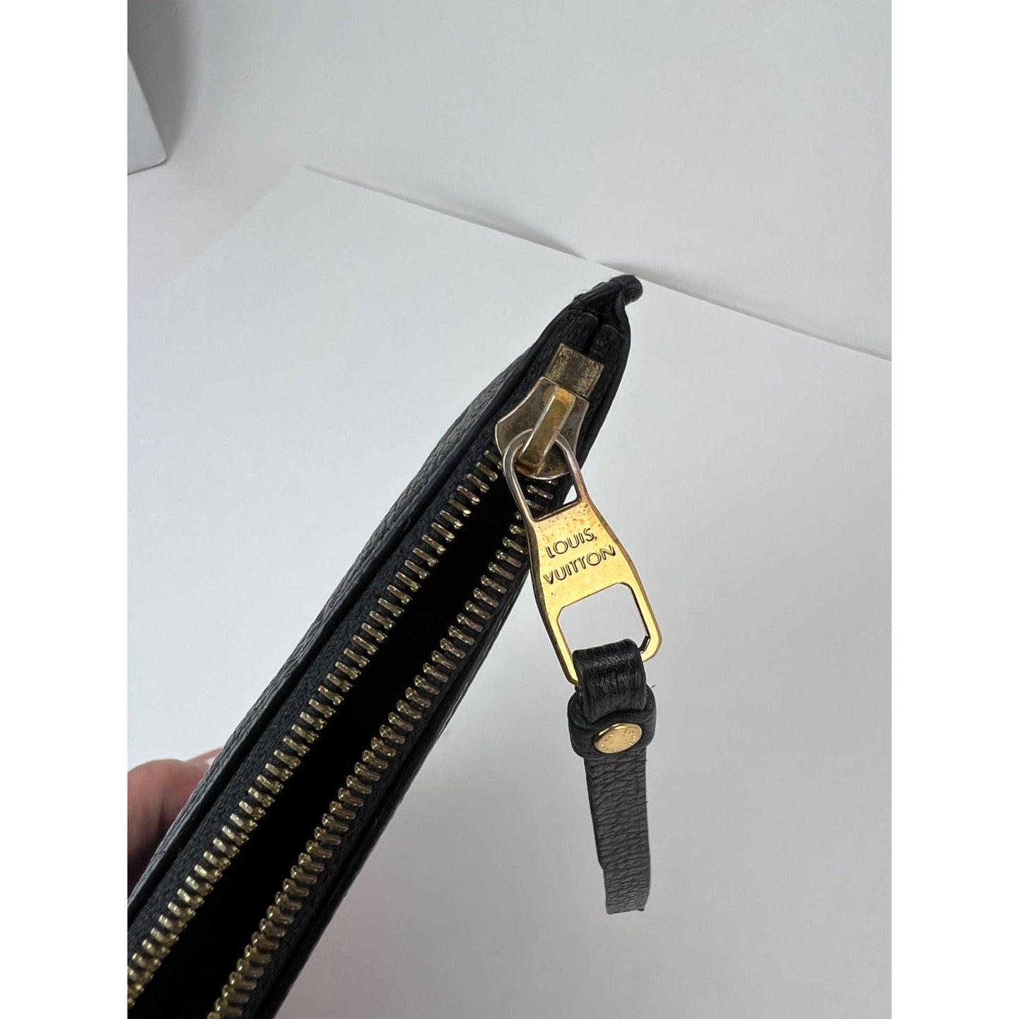 Louis Vuitton Melanie MM Black Leather Empriente Pochette Wristlet Bag