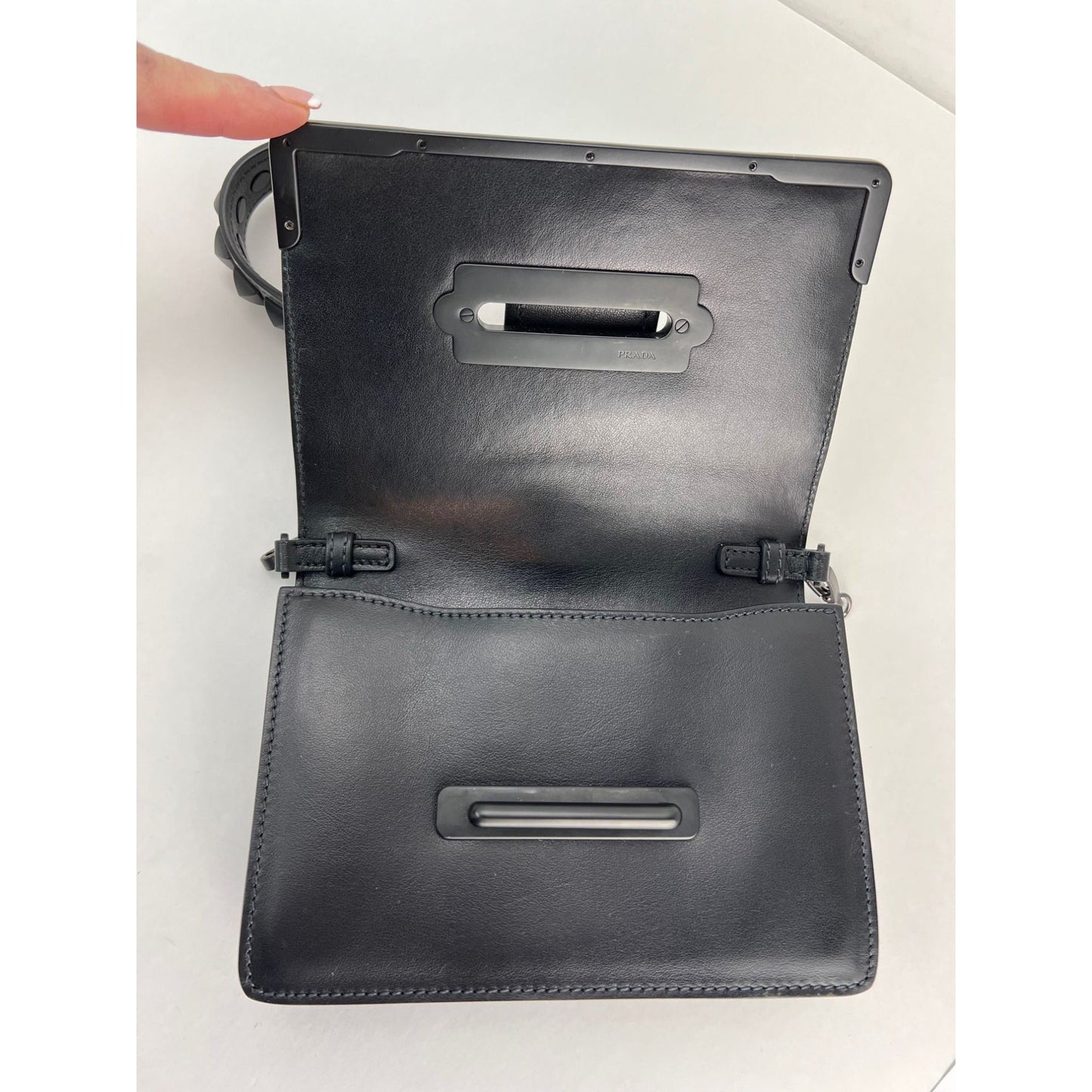 Prada City Calfskin Saffiano Studded Cahier Crossbody Clutch Bag Black